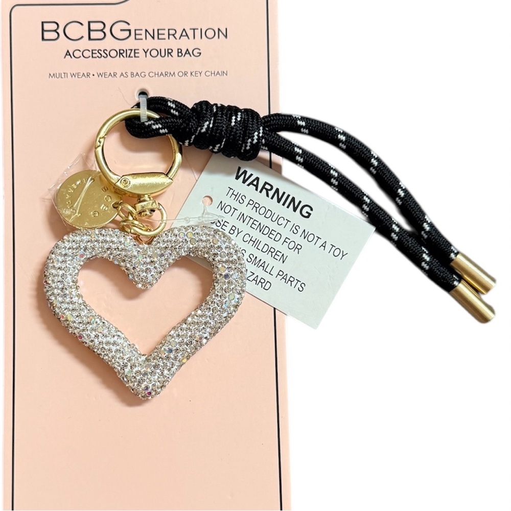 NEW BCBGeneration Rhinestone Heart Bag Charm Keychain